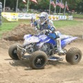 Ellis originally planned on racing his Alba Suzuki Z400 in the pro production class. Electric problems forced him to quickly mount the ATV Scene.com YFZ450 test quad just in time for moto one.