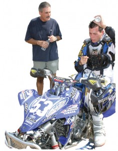 ATV Scene's own, Kory Ellis made history in the hot Hurricane Mills, TN sun by becoming the first to win a pro national on the mighty new Yamaha YFZ. Here Ellis cools down as father, Alan, proudly looks on.