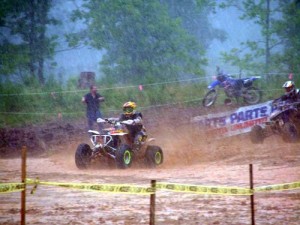 James Wahl pulled the holeshot aboard his two stroke as the rest of the class either ate mud or slid out in turn two.