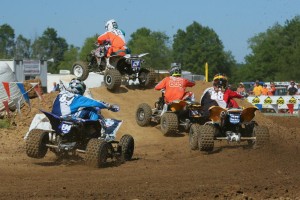 The action in the AMA Pro ATV Class was this close all afternoon. 