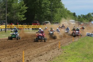 The AMA Pro ATV field tears out of the gate at Briarcliff MX for the first time. 