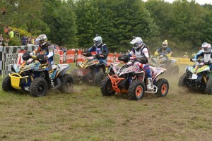 Bryan Buckhannon (205) grabbed the 4x4 Pro class holeshot ahead of Kevin Trantham (203), Jordan Phillips (602) and a host of other Can-Am Renegade racers at the 2014 Can-Am Unadilla GNCC in New York. Buckhannon, the class points leader, took second at round 10 and Trantham was third.