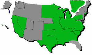 Areas in green were represented at the inaugural 12 Hours of ATV America. There was a total of 26 different states and Quebec, Canada on hand - not bad for the first year!